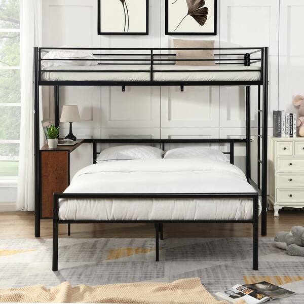 Black Metal Twin Over Full Bunk Bed, Bunk Beds With Built In Desk And Drawers