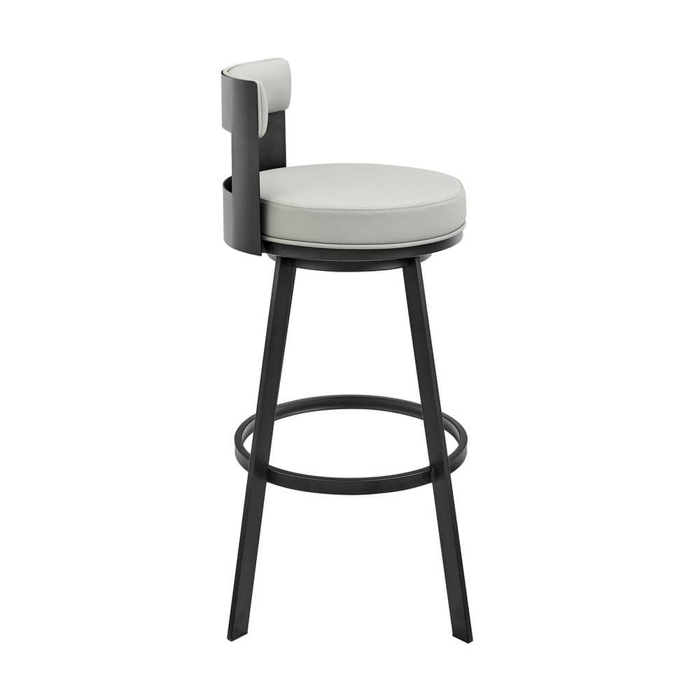 Flynn Black Metal and Light Grey Faux Leather Swivel Counter Stool