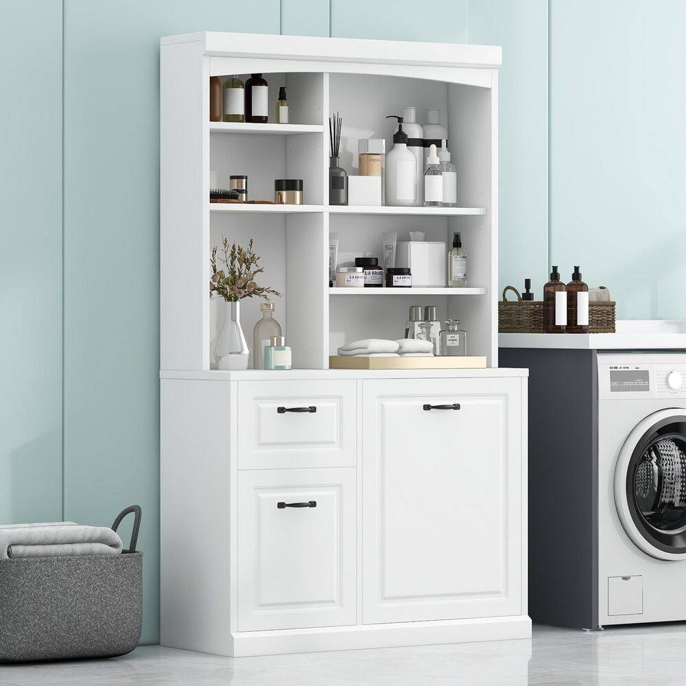 Modern 39 in. W x 17 in. D x 71 in. H White Freestanding Linen Tower Cabinet with Drawers and Adjustable Shelves price history on PriceWatchPro