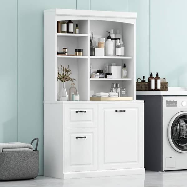 39 in. W x 17 in. D x 71 in. H White Freestanding Linen Cabinet