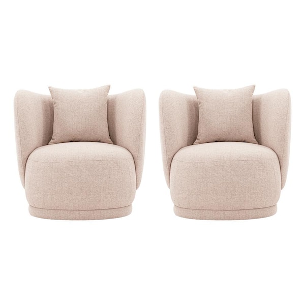 Manhattan Comfort Siri Wheat Contemporary Linen Upholstered Accent Chair with Pillows (Set of 2)