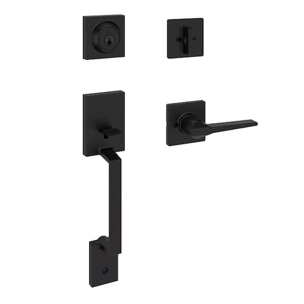 Amador Matte Black Single Cylinder Entry Door Handleset with Hollis Lever Ft SmartKey Security