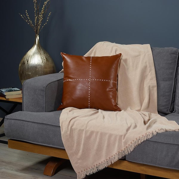 SALE 18x18 Outdoor Pillow Covers Decorative Home Decor Brown Ikat Designer  Throw Fresca Mist 