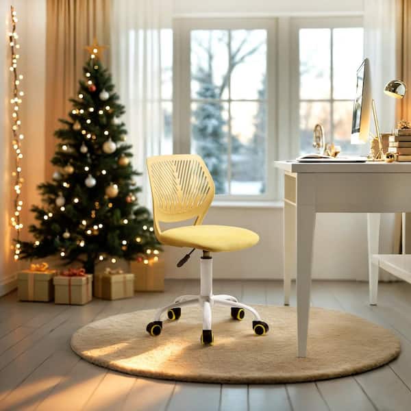 Homy Casa Carnation Fabric Ergonomic Swivel Task Chair in Yellow with Adjustable Height and Breathable Back Support for Teen