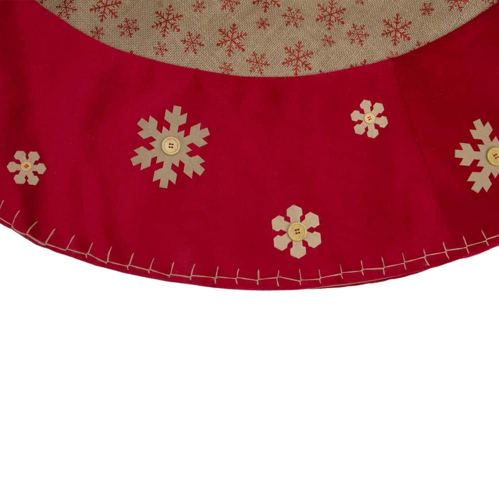 60" Burlap and Red Velvet Snowflake Christmas Tree Skirt