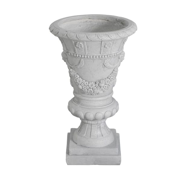 23.75 in. H Light Gray Concrete MGO Outdoor Garden Urn Planter
