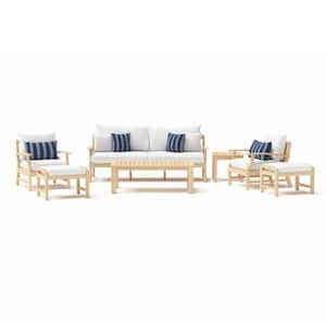 Kooper 7-Piece Wood Sofa and Club Chair Patio Conversation Set with Sunbrella Centered Ink Cushions