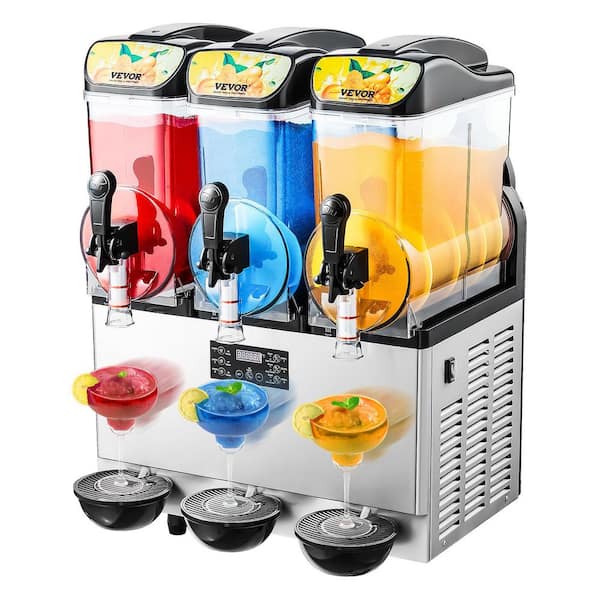 1583 oz. Silver Commercial Slushy Machine 3 x 15 L Tank Margarita Maker 1200-Watt Stainless Steel Snow Cone Machine