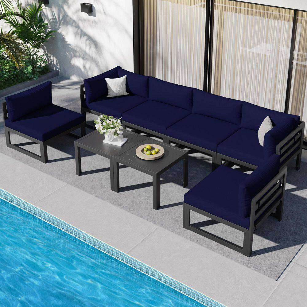 Gray 8-Piece Aluminum Outdoor Patio Conversation Sectional Deep Seating Sof