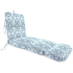 74 in. x 22 in. Rave Sky Blue Quatrefoil Rectangular Knife Edge Outdoor Chaise Lounge Cushion with Ties and Hanger Loop