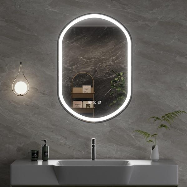 24 in. W x 35 in. H Oval Framed Anti-Fog 3-Colors Dimmable LED Light Wall Bathroom Vanity Mirror with Memory