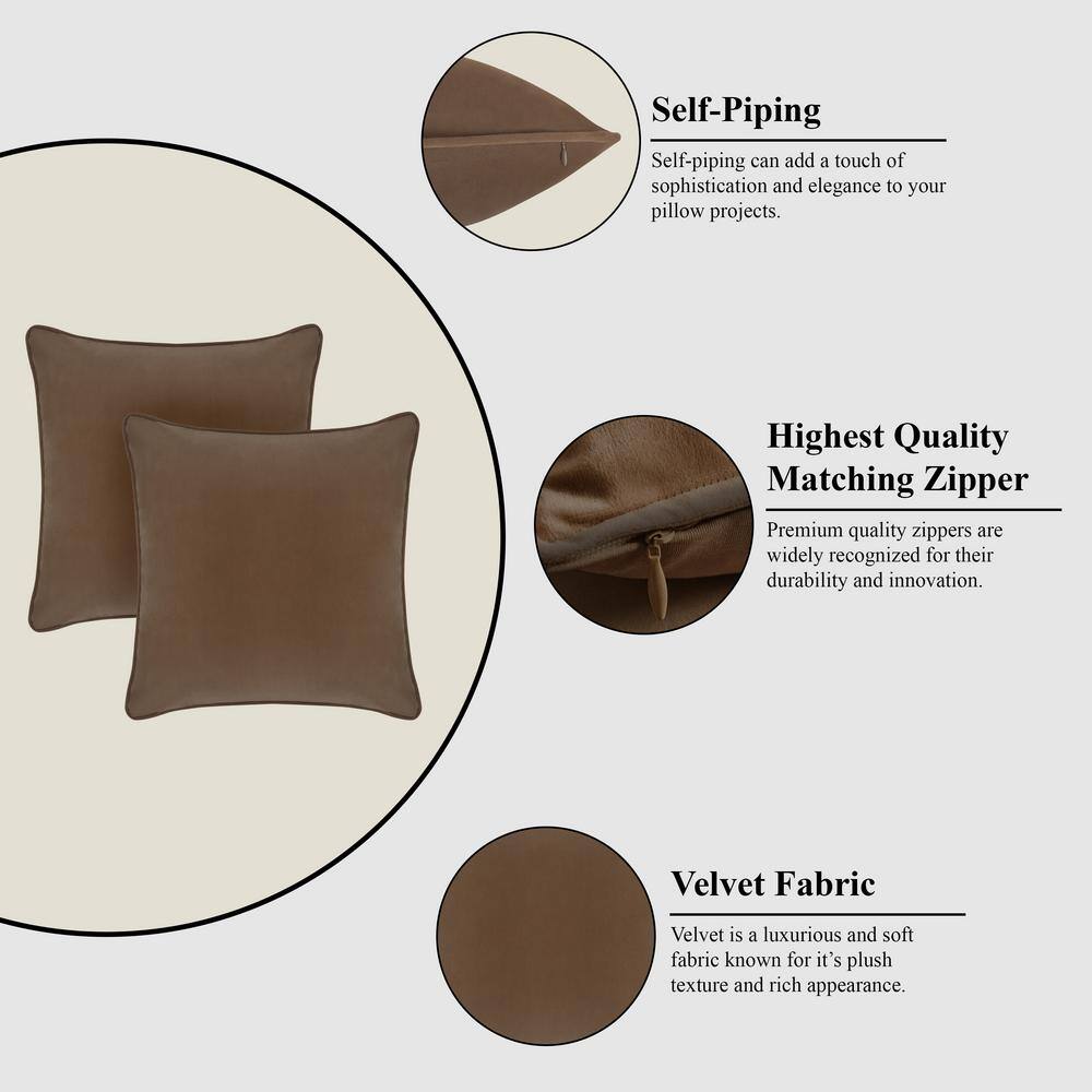 Cocoa Velvet 22" x 22" Pillow Cover Set
