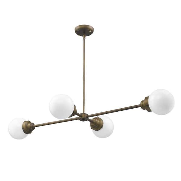 60-Watt 4-Light Brass Pendant Light with Crystal, No Bulbs Included