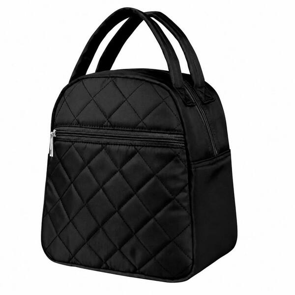 Black Quilted Insulated Lunch Bag for Work, 11 L Capacity, Waterproof Oxford Cloth, Compact Carry Tote