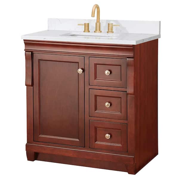 Home Decorators Collection Naples 31 in. Single Sink Tobacco Bath Vanity with Cala White Engineered Stone Top (Assembled)