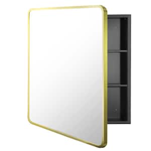 20 in. W x 28 in. H Gold Metal Framed Rectangular Wall Mount/Recessed Bathroom Medicine Cabinet with Mirror