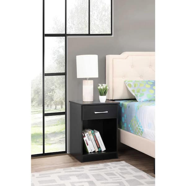 AndMakers Lindsey 1-Drawer Black Nightstand (24 in. H x 18 in. W x 16 in. D)