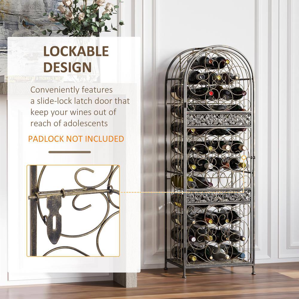 Antique Bronze Wrought Iron 45-Bottle Wine Rack with Lock