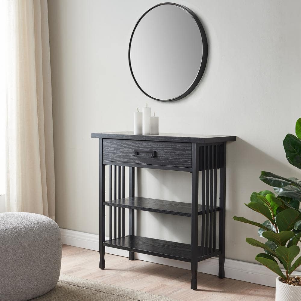 Adjustable Black Wash Wood and Steel 30" Foyer Bookcase