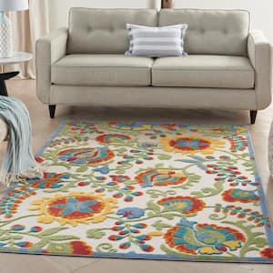 Aloha Ivory/Multicolor 6 ft. x 9 ft. Floral Contemporary Area Rug