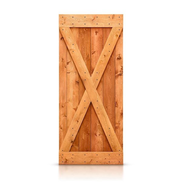 CALHOME 42 in. x 84 in. Distressed X Series Red Walnut Solid Knotty Pine Wood Interior Sliding Barn Door Slab