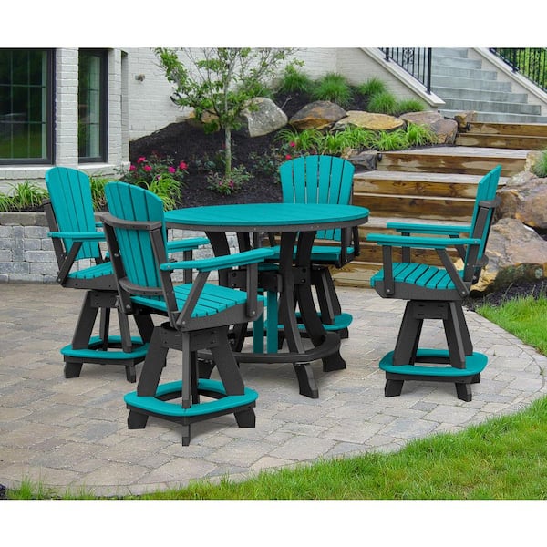 Adirondack Series Black 5 Piece Poly Resin Round Counter Height Outdoor Dining Set
