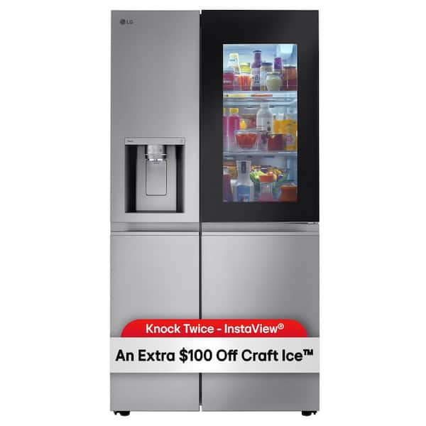 27 cu. ft. Side-By-Side Refrigerator with Instaview Glass, Craft Ice, and Recessed Handles in PrintProof Stainless Steel