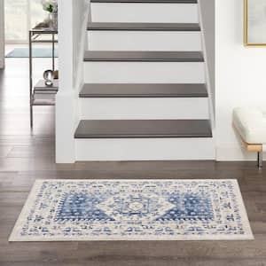 Cyrus Ivory Blue doormat 3 ft. x 4 ft. Center Medallion Traditional Kitchen Area Rug