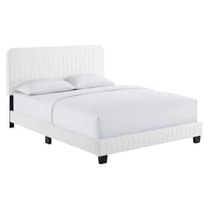 Celine White Channel Tufted Performance Velvet Twin Platform Bed