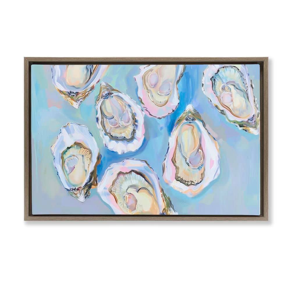 Pastel Oysters on Blue by Arlington Prints Brown Floater Frame Animal Graphic Art Print 17 in. x 25 in. price history on PriceWatchPro