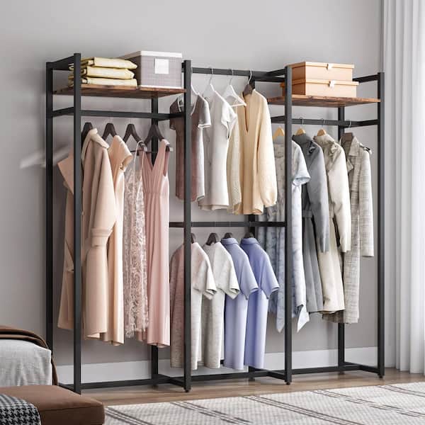 Cynthia Black Freestanding Garment Rack Closet Organizer with Hanging Rods and Storage Shelves