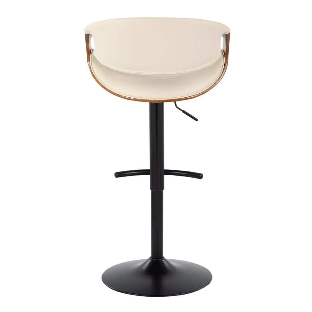 Symphony Adjustable Swivel Barstool Set with Walnut Wood and Cream Upholstery