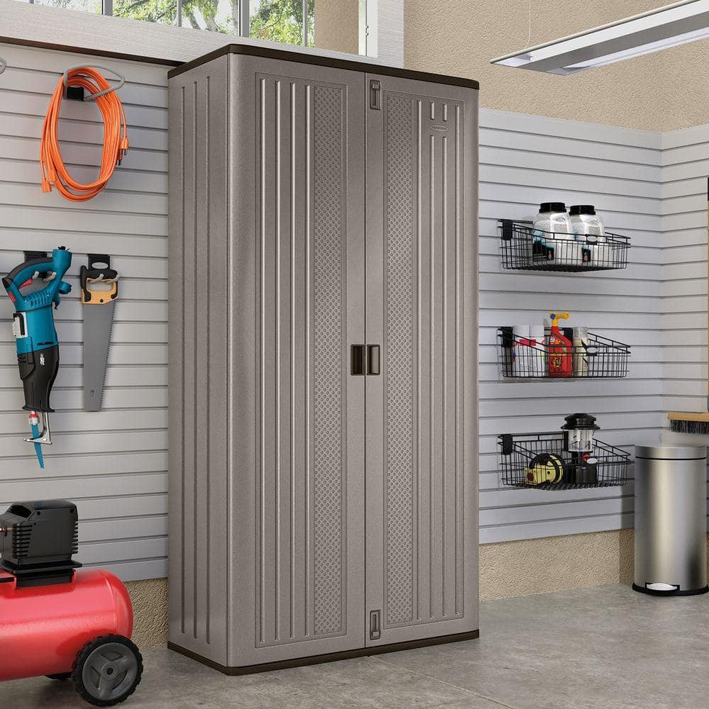 Mega Tall Gray Resin Freestanding Garage Cabinet with Adjustable Shelving