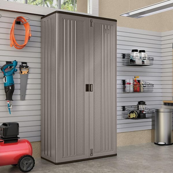 Suncast Plastic Freestanding Garage Cabinet in Gray (40-in W x 80.25-in H x  20.25-in D) at