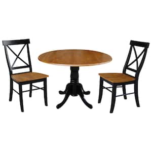 Set of 3 pcs - Black/Cherry 42" Dual Drop Leaf Table with 2 RTA chairs