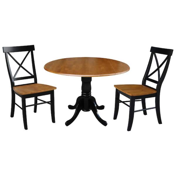 International Concepts Set of 3 pcs - Black/Cherry 42" Dual Drop Leaf Table with 2 RTA chairs