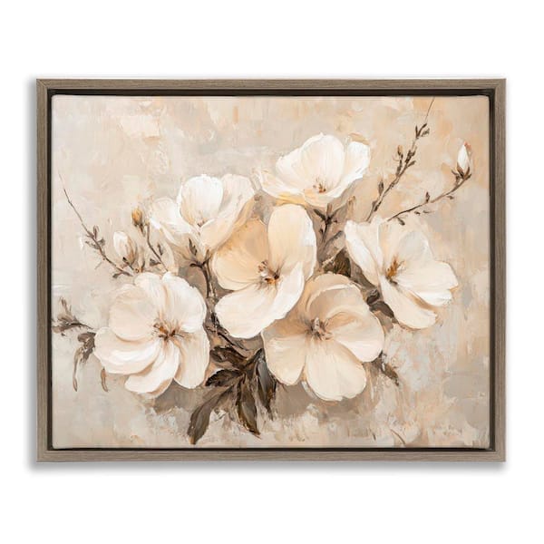 Blooming White Anemones by Petal Prints Design Brown Floater Frame Nature Graphic Art Print 17 in. x 21 in.