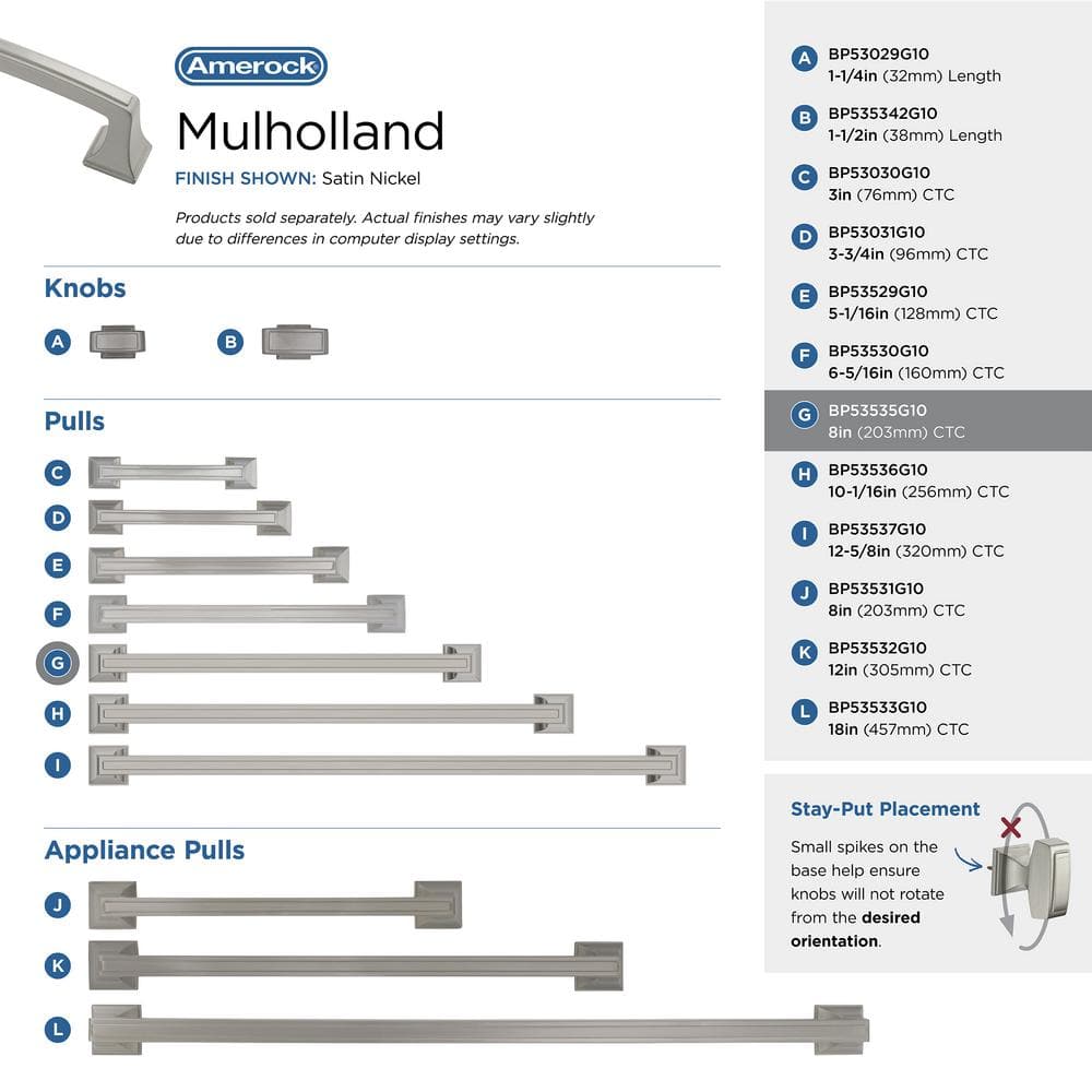 Satin Nickel 8-Inch Mulholland Cabinet Drawer Pull