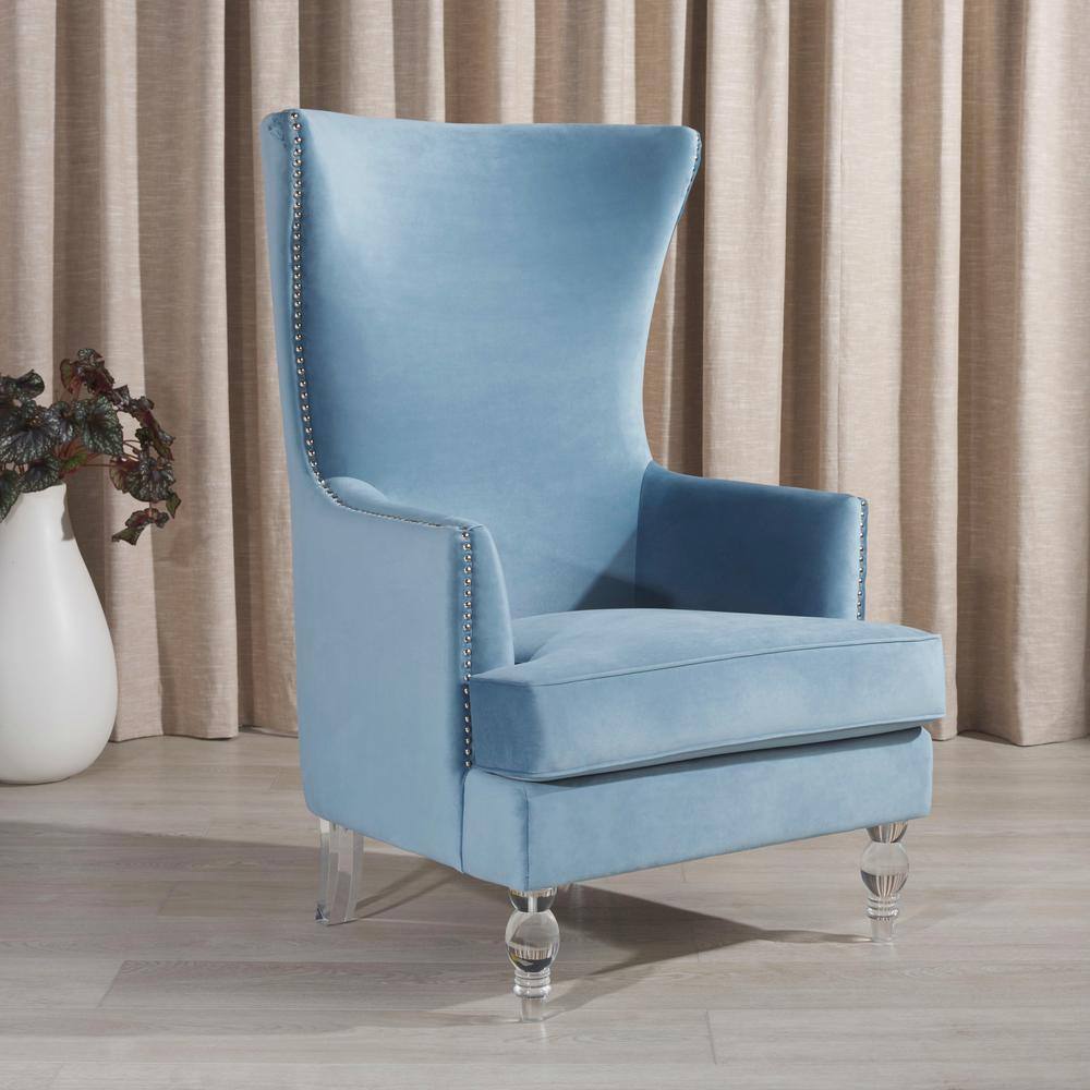 Light Blue Velvet Wingback Accent Chair with Acrylic Legs