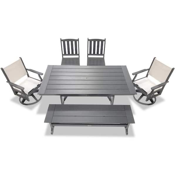 LuXeo Tuscany Gray 6-Piece HDPE Sling Swivel Rectangle Outdoor Dining Set
