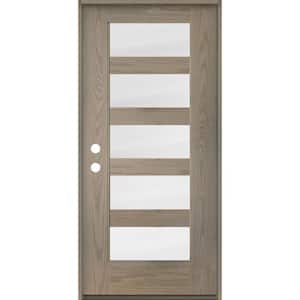 ASCEND Modern 36 in. x 80 in. Right-Hand/Inswing 5-Lite Satin Glass Oiled Leather Stain Fiberglass Prehung Front Door