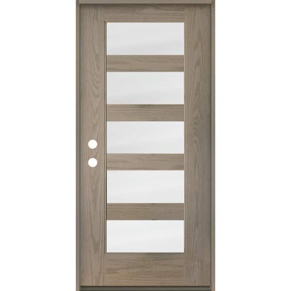 Krosswood Doors ASCEND Modern 36 in. x 80 in. Right-Hand/Inswing 5-Lite Satin Glass Oiled Leather Stain Fiberglass Prehung Front Door
