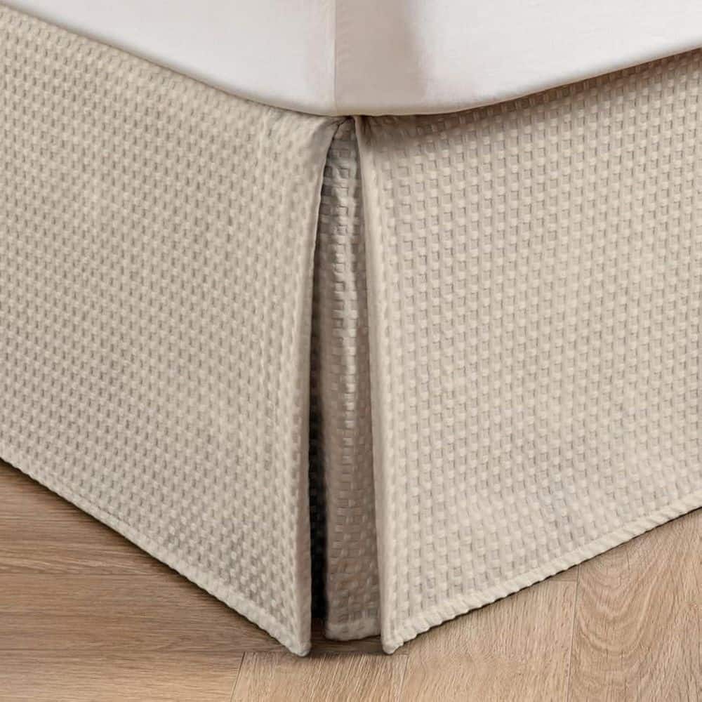 14 in. Cream Pleated Waffle Weave Full Bed Skirt, Easy Fit Machine Washable