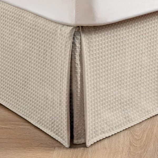 14 in. Cream Pleated Waffle Weave Full Bed Skirt, Easy Fit Machine Washable