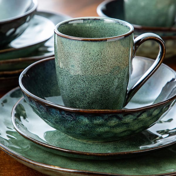 MALACASA Starry 16-Piece Dark Green Stoneware Dinnerware Set