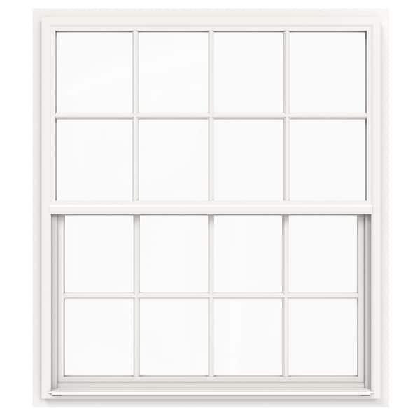 JELD-WEN 48 in. x 60 in. V-4500 Series White Single-Hung Vinyl Window with 8-Lite Colonial Grids/Grilles