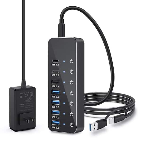 Lukyamzn 7-Port USB 3.2 / USB-C Powered Hub with 3 10Gbps Data Ports and 4-USB 3.0 Ports for PC Laptops