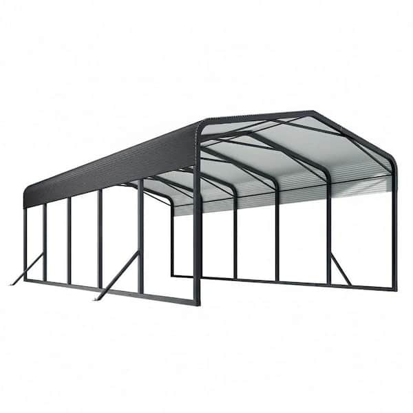 Idalia 15.09 ft. W x 24.77 ft. D x 9.43 ft. H Black Roof Heavy Duty Steel Carport with Reinforced Base