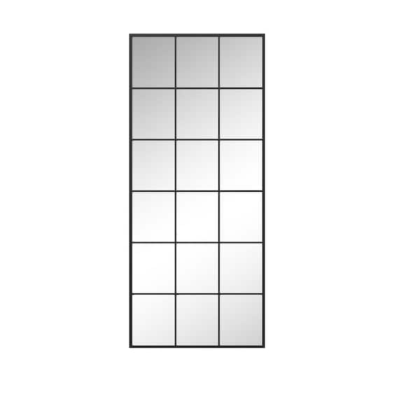Dovelina 30 in. W x 69 in. H Large Rectangle Metal Black Grid Framed Modern Wall Mirror Standing Mirror