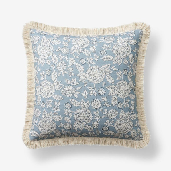 Company Cotton Printed Light Blue Multi 20 in. X 20 in. Throw Pillow Cover